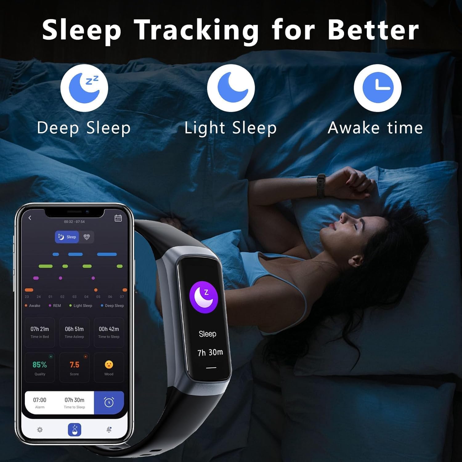 Smartwatch, Heart Rate & Sleep Monitor-Blue